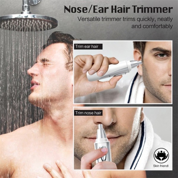 paonies Ear and Nose Hair Trimmer Clipper - 2022 Professional Painless Eyebrow & Facial Hair Trimmer for Men Women, Battery-Operated Trimmer with IPX7 Waterproof, Dual Edge Blades for Easy Cleansing White