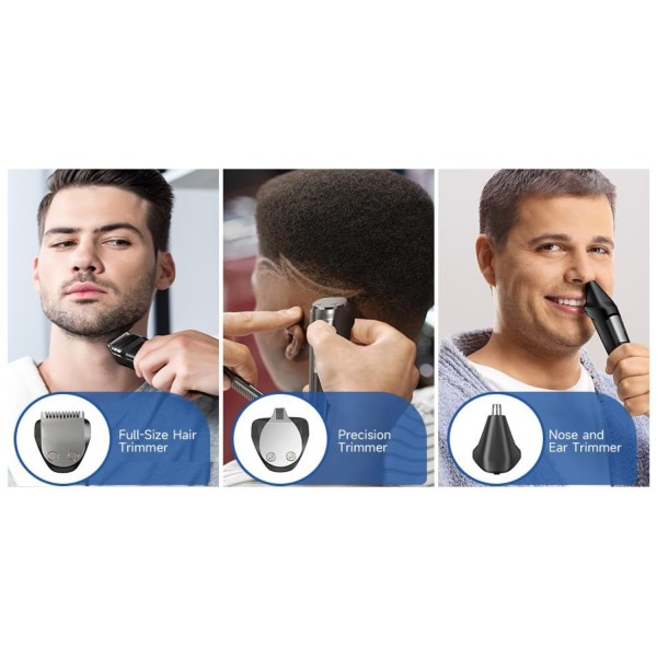 Beard Trimmer Hair Clippers Men, Nose & Ear Trimmer, 9-in-1 Body Groomer Men Kit, Cordless Rechargeable Hair Clippers with 7 Limit Combs, Stainless Steel Blades, Waterproof Razor Extra Long Life